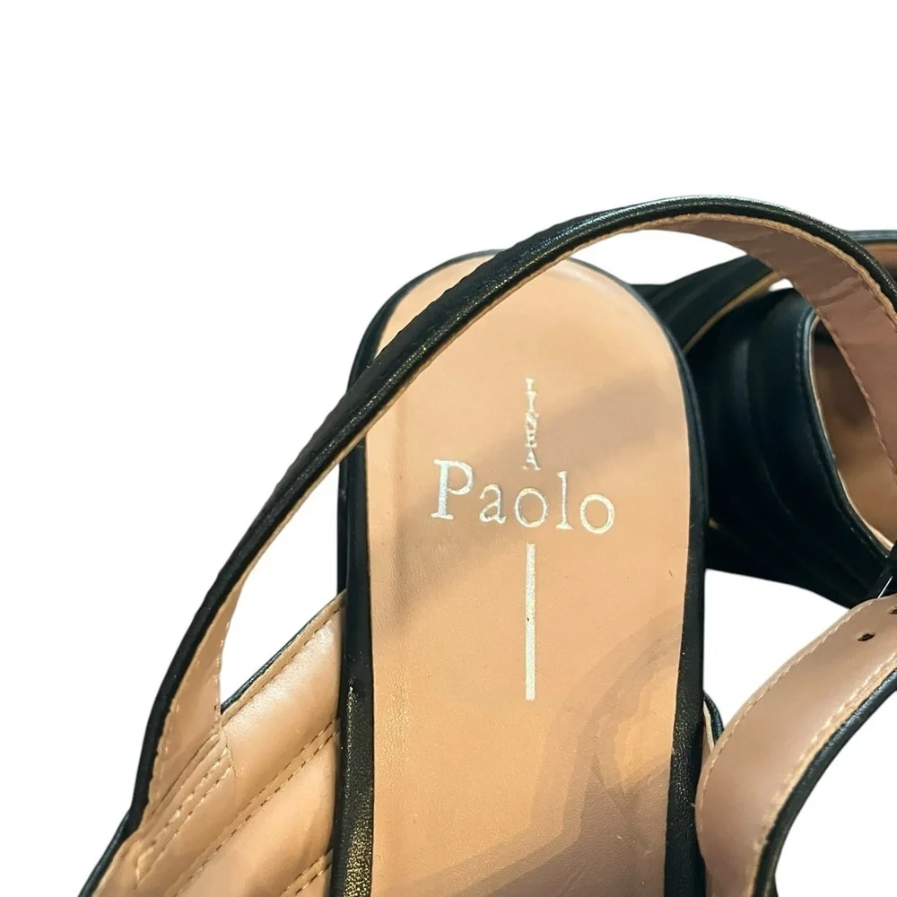 LINEA PAOLO Black Slingback Sandals 3-Inch Block Heel Size 8